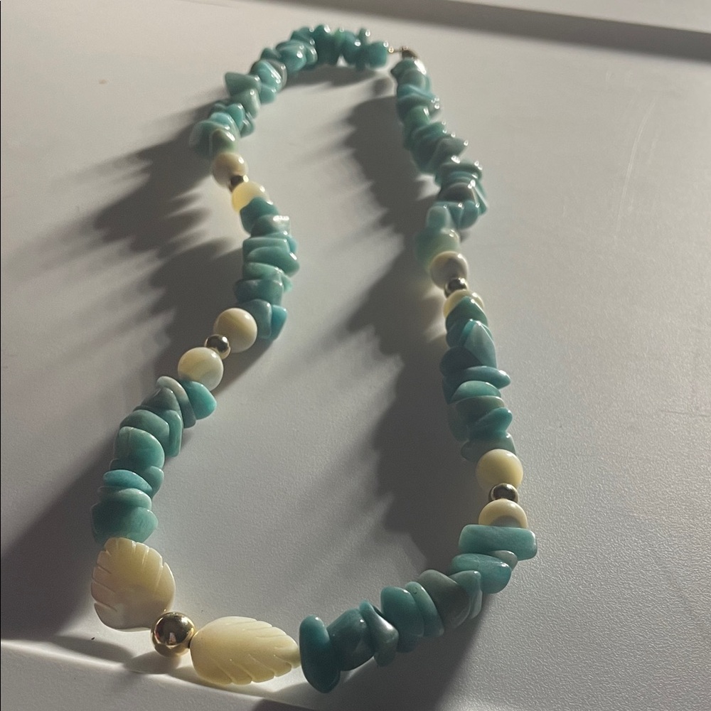 Handcrafted Turquoise & Cream Bead Necklace - Women Jewelry